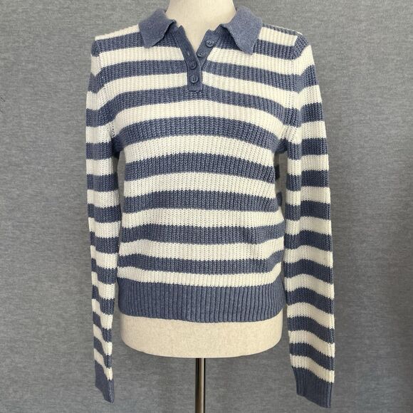 American Eagle Collared Sweater Small Striped Beachy Tenniscore Preppy Coastal - Picture 11 of 11